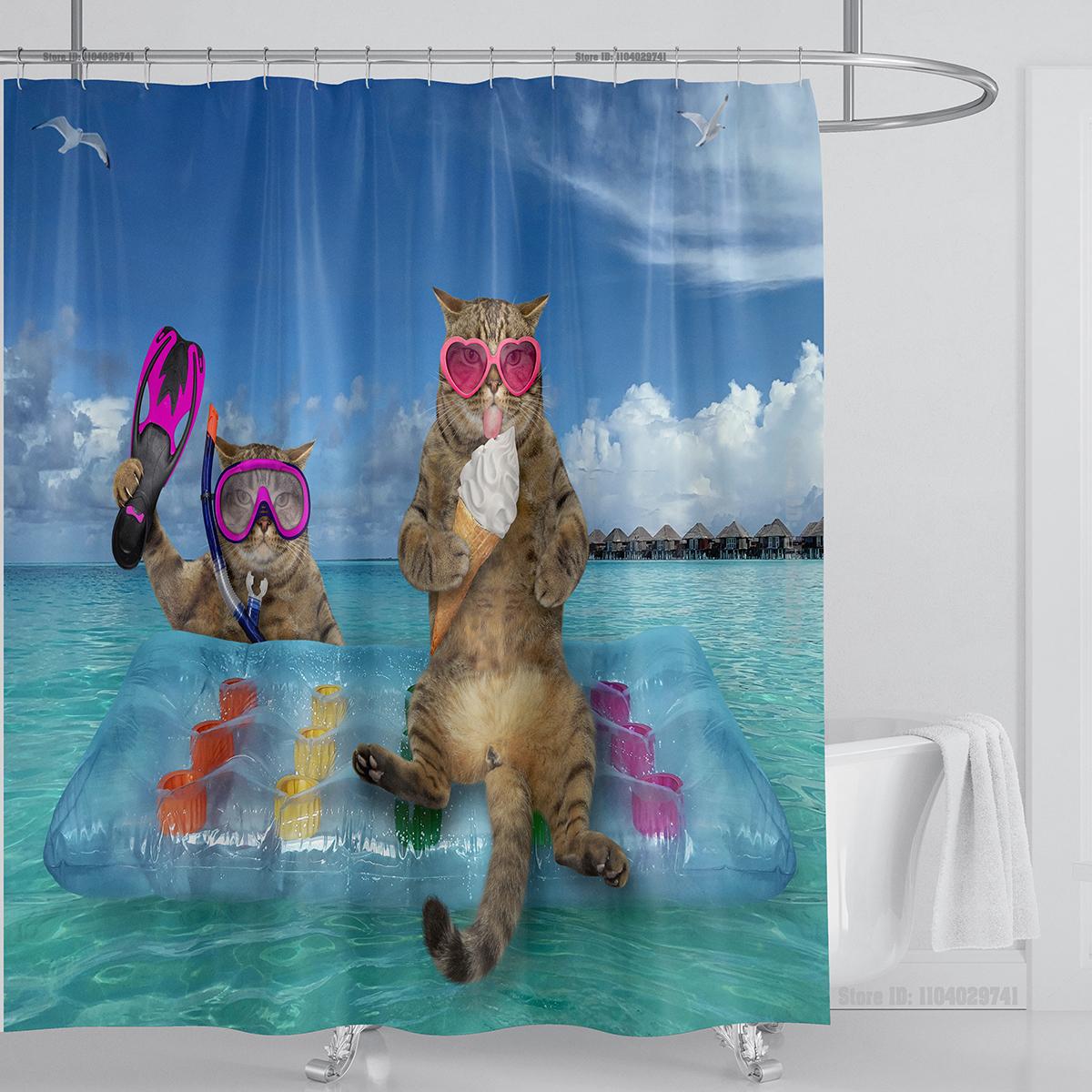 

Смешная занавеска для душа с изображением кота и собаки, занавеска для ванной комнаты с крючками, водонепроницаемая 3D-занавеска для ванной комнаты с креативным дизайном W90xH180cm