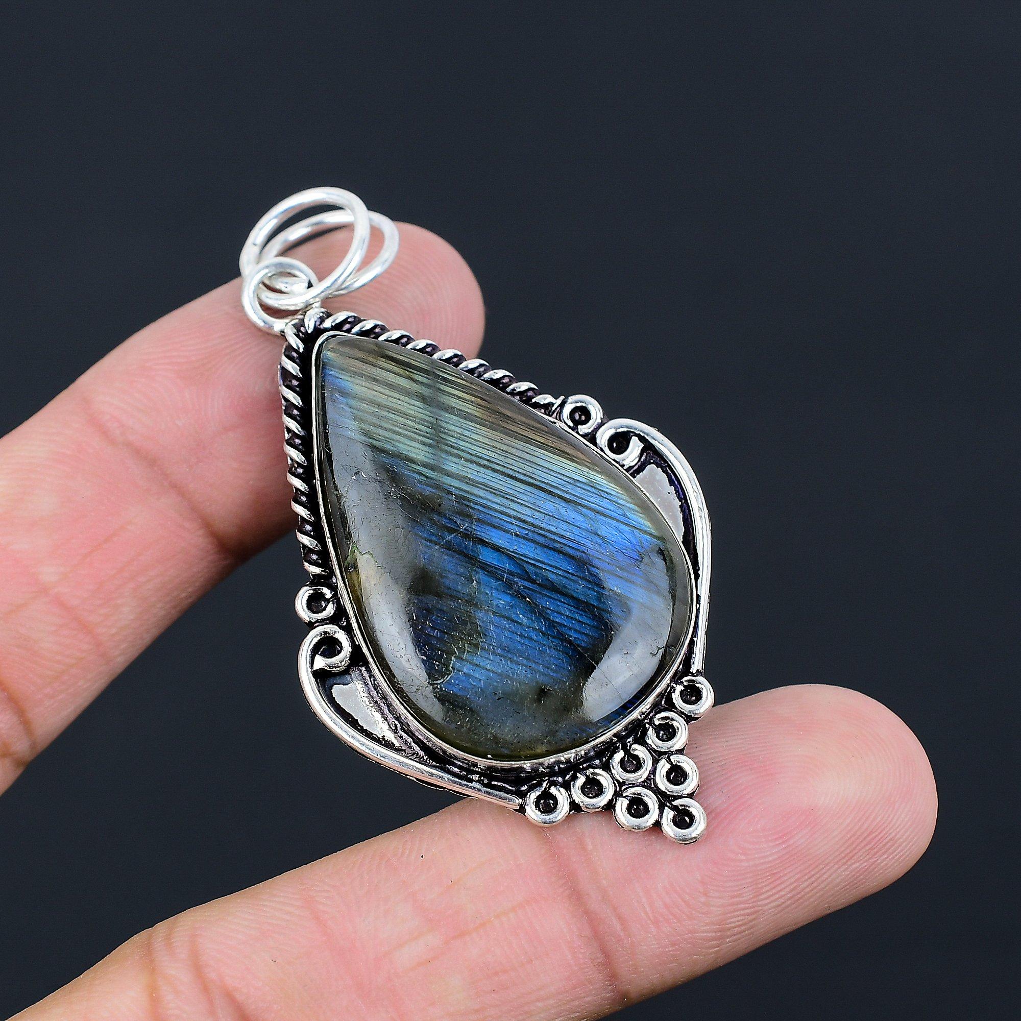 

Pear Labradorite Stone Third Eye Chakra Bezel Sister New Pendant Sterling Silver