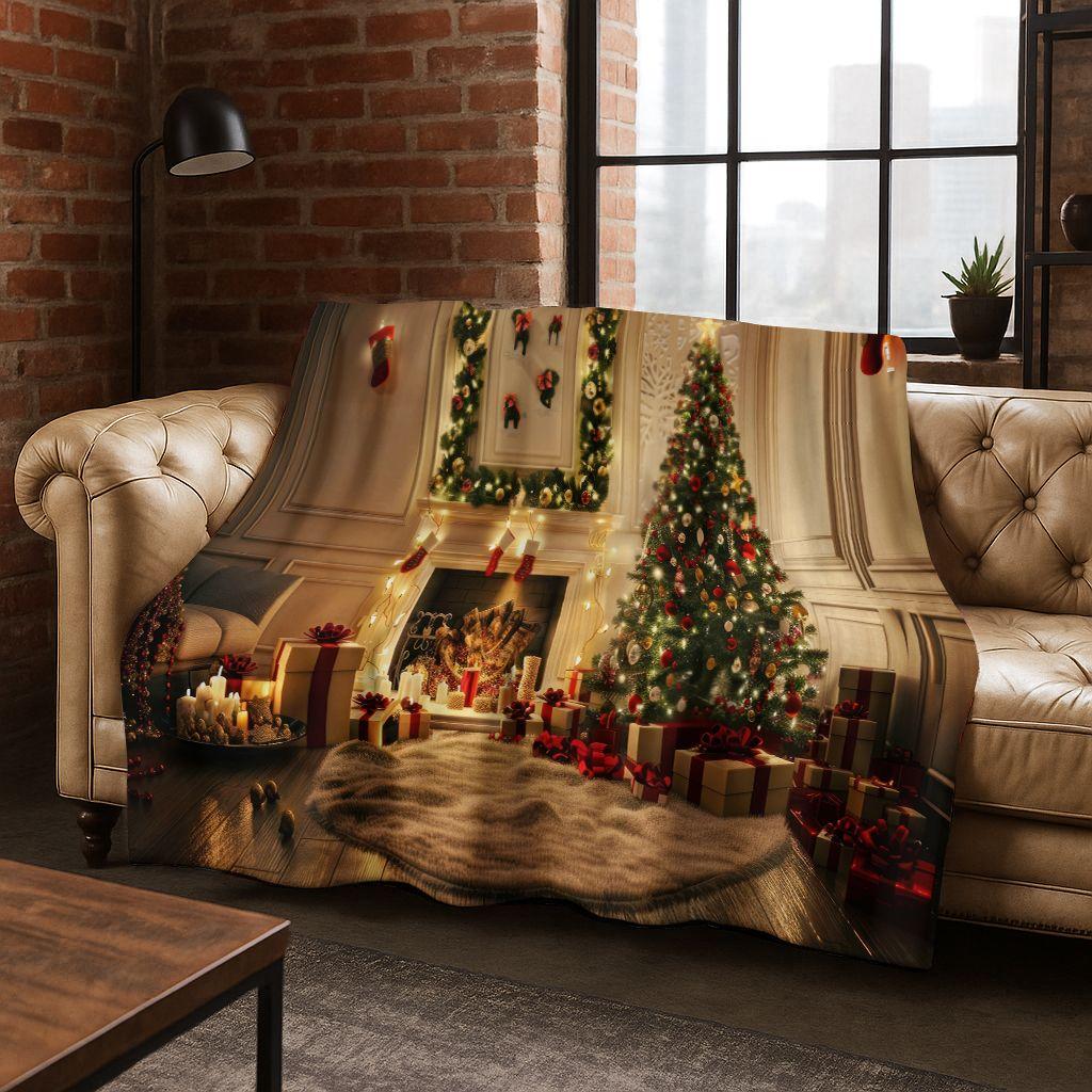 3D Merry Christmas Tree Santa Claus Cartoon Flannel Soft Warm Throw Blanket for Bedroom Living Room Bed Camping Picnic Gift