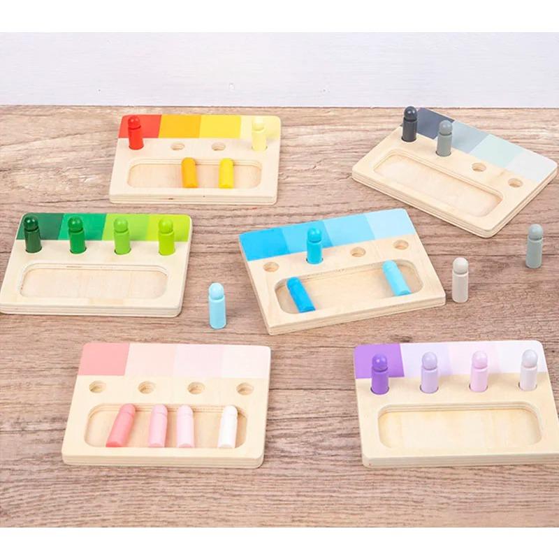 Wooden Montessori Toy Color Sense System Training Wood Insert Board 24 Color Children's Color Cognitive Matching Educational Toy