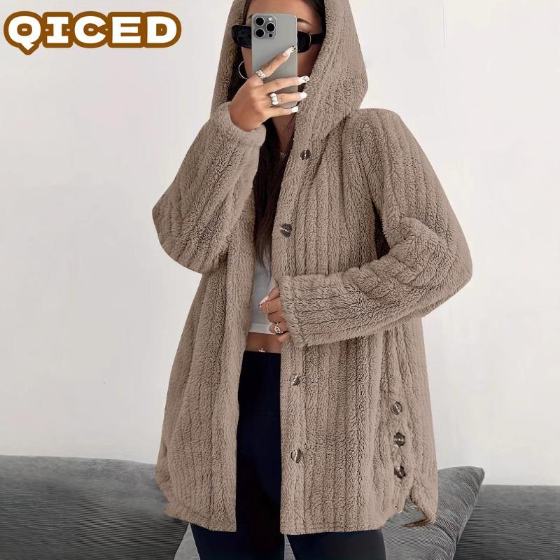 QICED Women's Vintage Casual Solid Color Print Autumn Winter Long Sleeve Jackets & Coats Unique Design