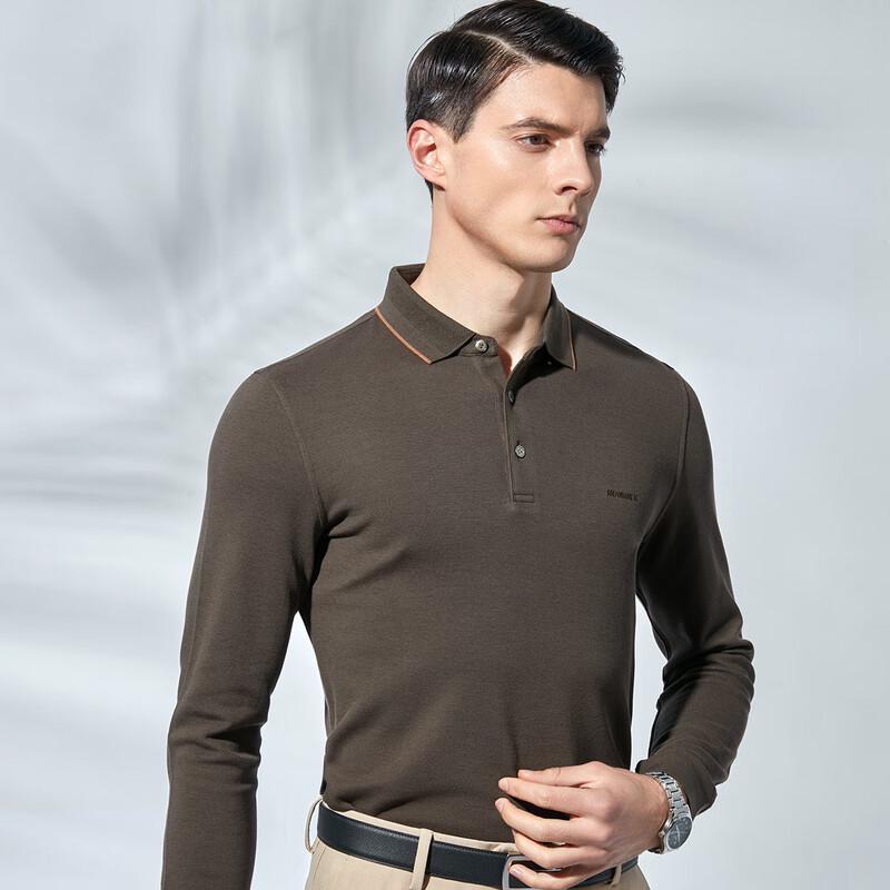 Men's Wool & Tencel Cotton Blend Business Casual Long-Sleeve Polo Shirt