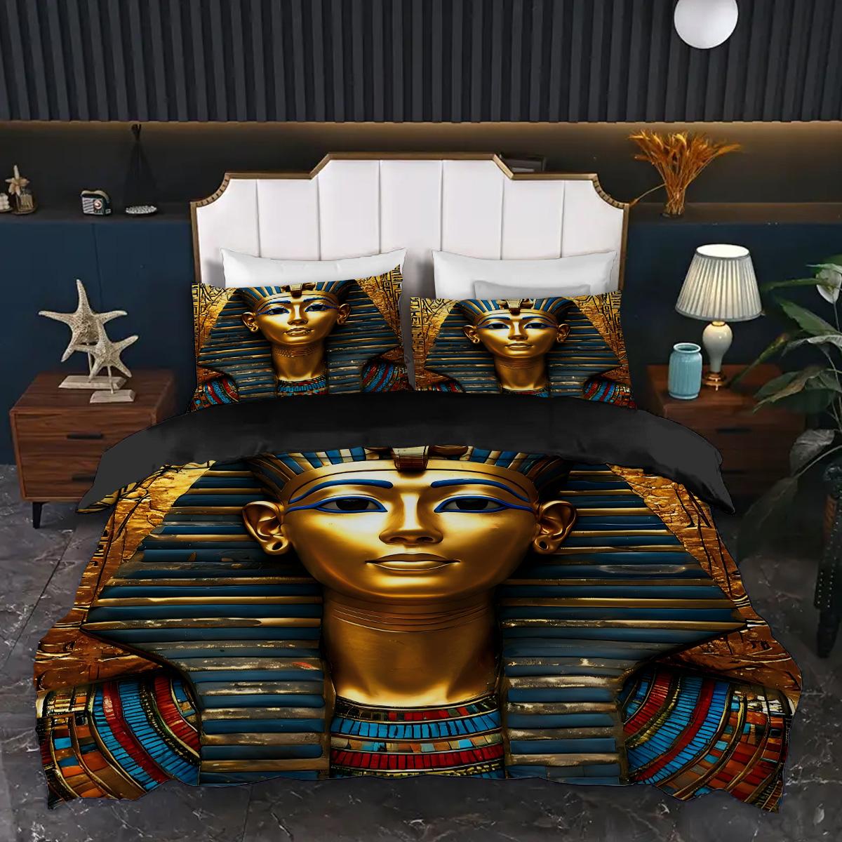 

Ancient Egyptian Pharaoh 3D Print Bedding Set For Teens Adults Mythical Art Style Bed Cover Soft Home Polyester Quilt Cover 135x200cm 2pcs