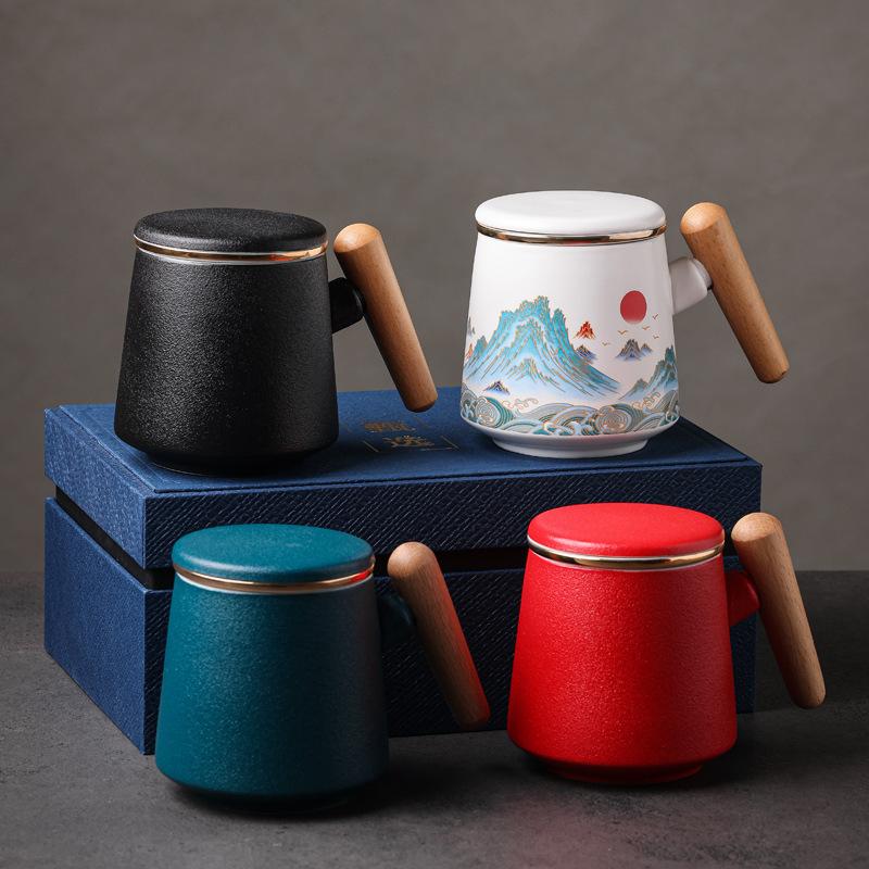 Ceramic Water Cup With Filter Tea Separation Tea Cup Mid-Autumn Festival National Day Teachers' Day Souvenir Lettering