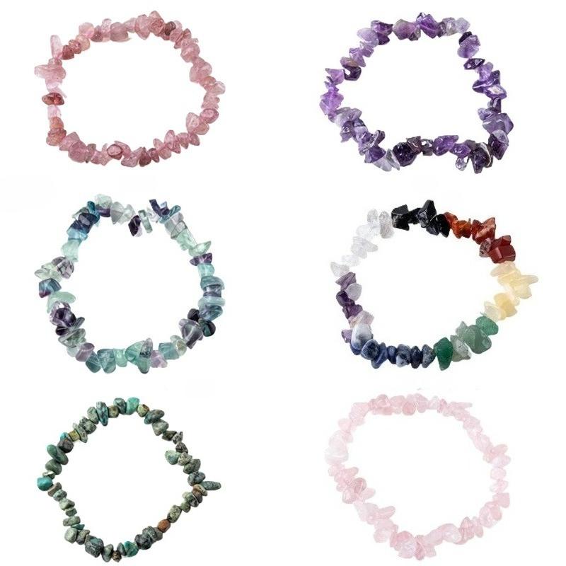 Natural Chip Stone Beaded Bracelet Irregular Crystal Gravel Stretch Bracelet Fashion Jewelry for Women Multiple Colors Available