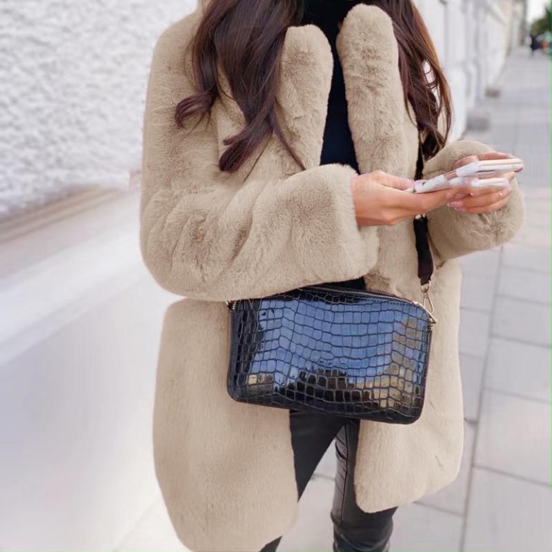 Μπουφάν με πέτο από απομίμηση δέρματος μονόχρωμο ζεστό μακρυμάνικο