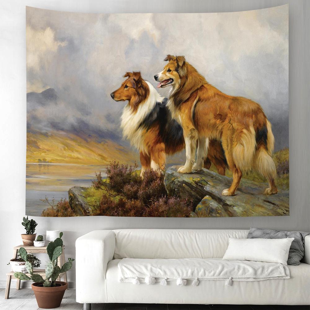 Cartoon Dog Tapestry Kawaii Puppy Wall Hanging Cloth Cute Pet Animal Home Bedroom Living Room Decorative Wall Rug Tapestry