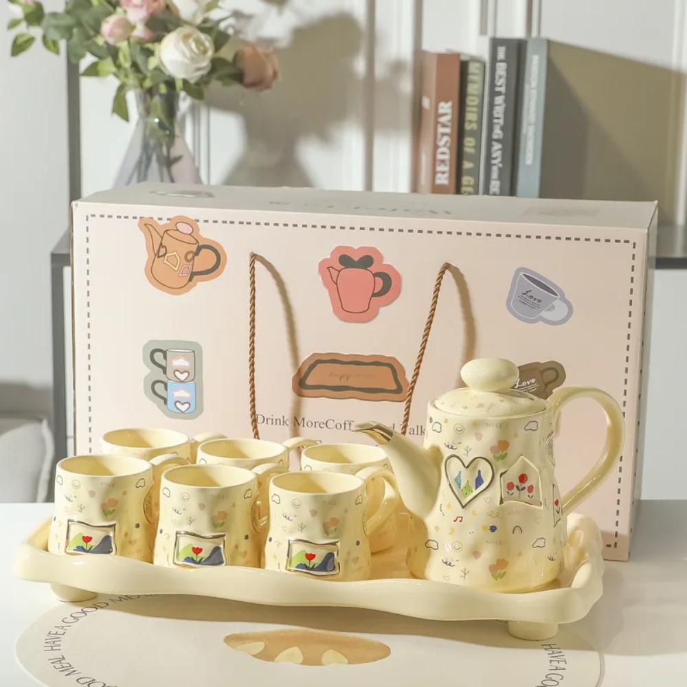 

Cream Style Ceramic Water Cup and Kettle Set Afternoon Tea Set Coffee Mug Cup 300ml