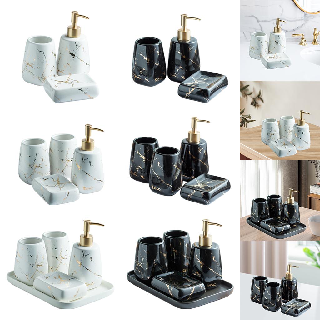 Bath Bathroom Accessory Kit CERAMIC Marble Pattern Lotion Dispenser Soap Dish Great Gift for Family, Friends