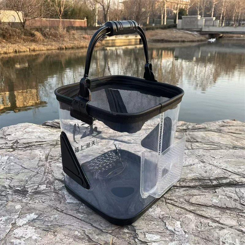 Transparent Portable Outdoor Fishing Bucket with EVA Handle - Thickened Live Fish Keeper and Lure Bucket