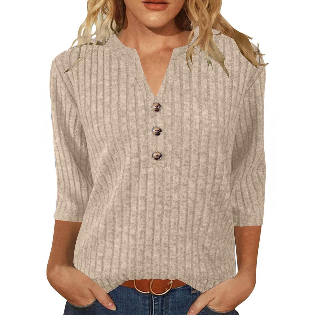 Women's Casual Fashion Comfortable V-Neck Button Sweater Warm Top