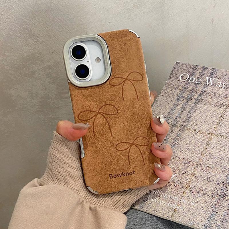 

Три банта подходят для Apple 16 Promax Чехол для мобильного телефона Iphone15 Защитный чехол 14 Коричневый кожаный узор 13 Apple XS