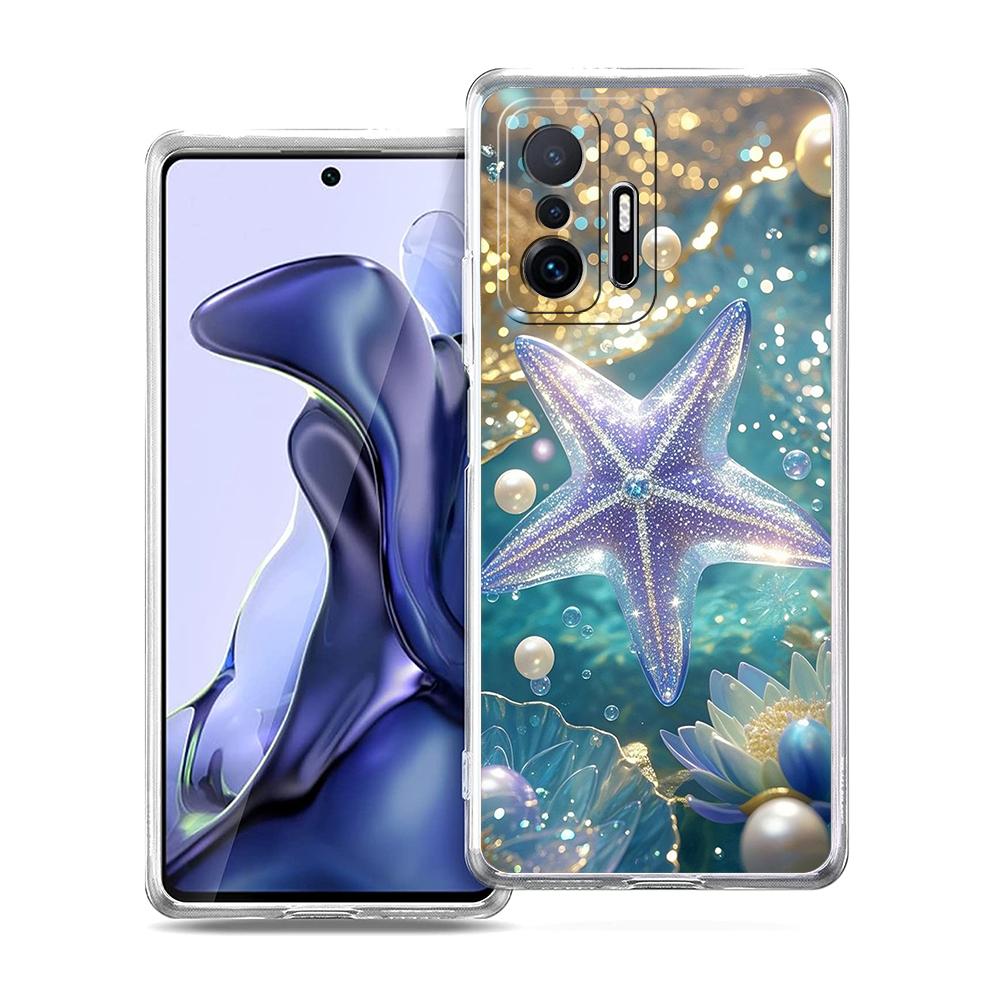 Transparent Phone Case for Xiaomi Mi 14 13 12 11 Ultra 13T 12T 11T Poco X3 NFC F3 F6 Pro Lite Soft TPU Seashell Starfish Pattern