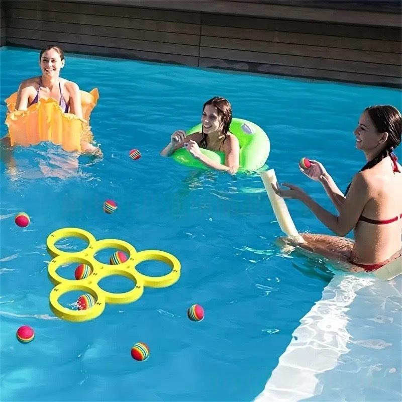 1 Set Eva Throwing Circle Fun Splash Water Sports Floating Pool Game Toy With 10/12 Rainbow Balls Throwing Game Water Sports