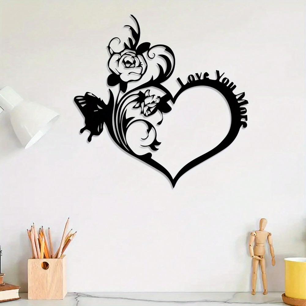 Vintage Heart Rose Metal Wall Art with Butterfly Love Text Weather Resistant Romantic Home Decor Valentine Gift