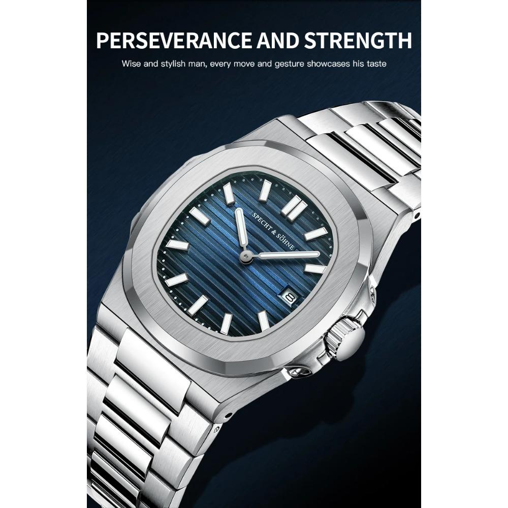 Specht & Söhne New Fashion Ultrathin Mens Watch 39MM Quartz Wristwatch Stainless Steel Waterproof Calendar 5711 Watches For Men