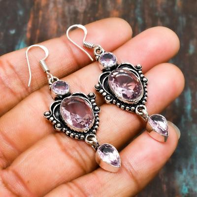 Kunzita rosa, pendiente de joyería de plata de ley sólida 925 hecha a mano con piedras preciosas