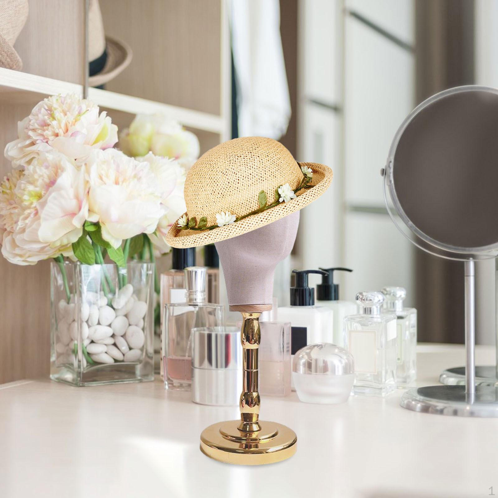 

Display Stand for Wigs And Hats, Elegant Head Model Beige with gold base