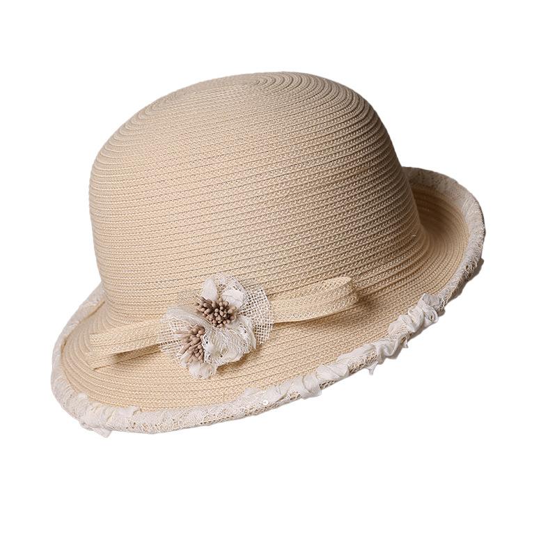 New summer straw hat women's small flower spikes handmade hemming small brim fisherman hat children's summer sun protection beach hat