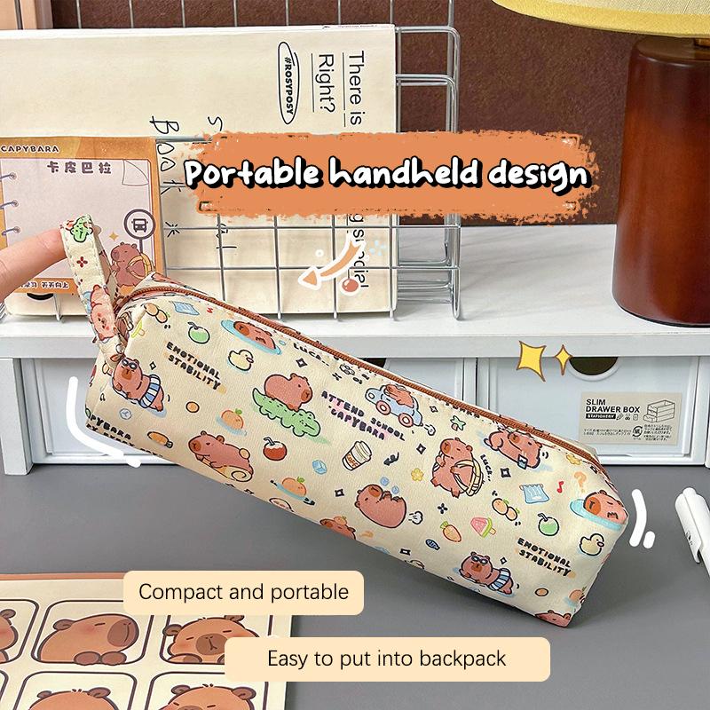 Kreslená plátěná peněženka na tužky Kapibara Kawaii Velkokapacitní pouzdro na tužky Taška Studentské psací potřeby Školní potřeby Dětské dárky