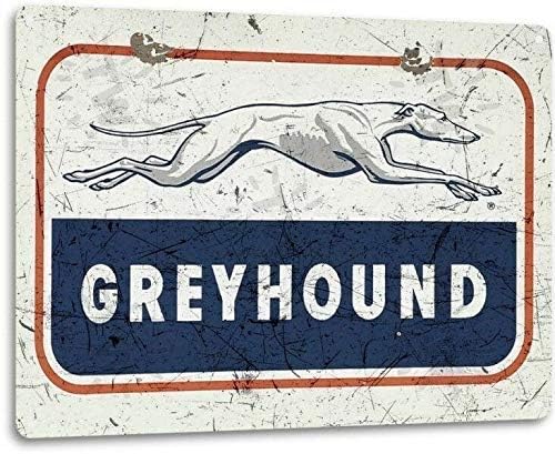 HAIMAX Metal Signs Greyhound Logo Bus Stop Station Line Retro Vintage Look Wall Tin Sign 20x30cm（7.8x11.8inch）