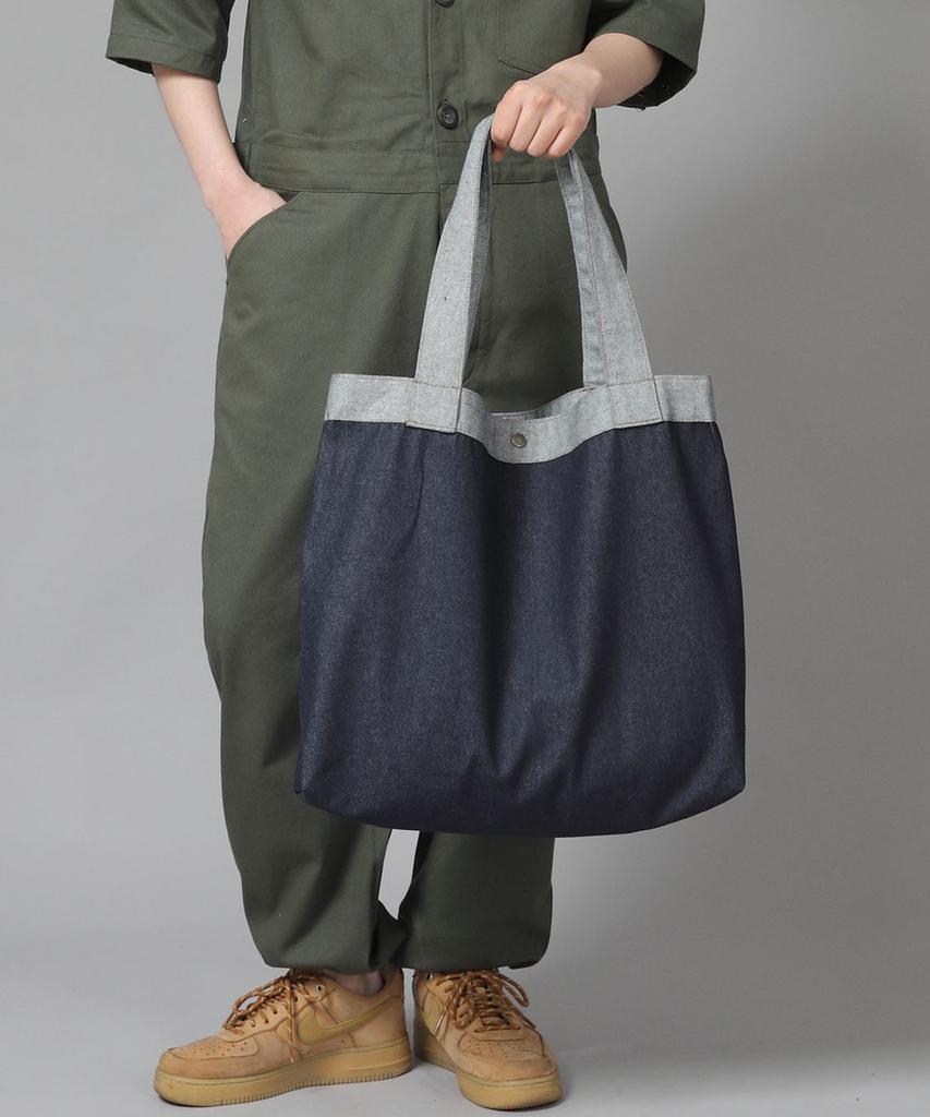 Saintcrew Button-Open Oversized Shoulder Bag Bob-117 Denim Indigo Brs