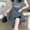 Blue Irregular Strap Skirt Women's Summer Design Sense Niche Plaid Skirt