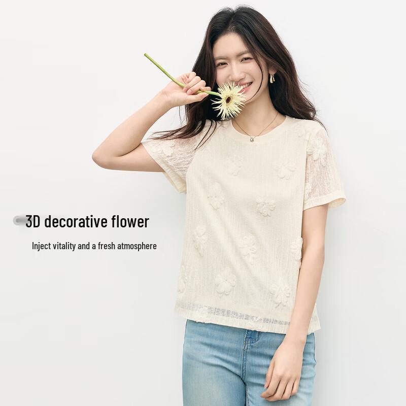 SLLSKY Korean Style 3D Flower Short Sleeve T-Shirt