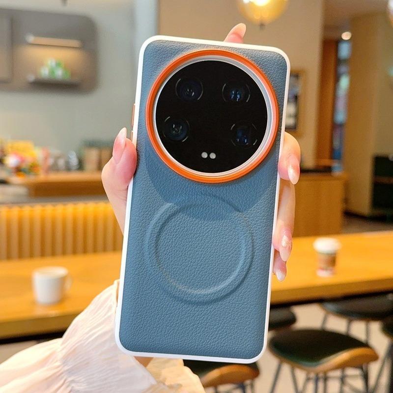 Phone Cases xiaomi,Magnetic Non‑Slip Phone Case with Red‑Ring Large‑Aperture Metal Camera Frame