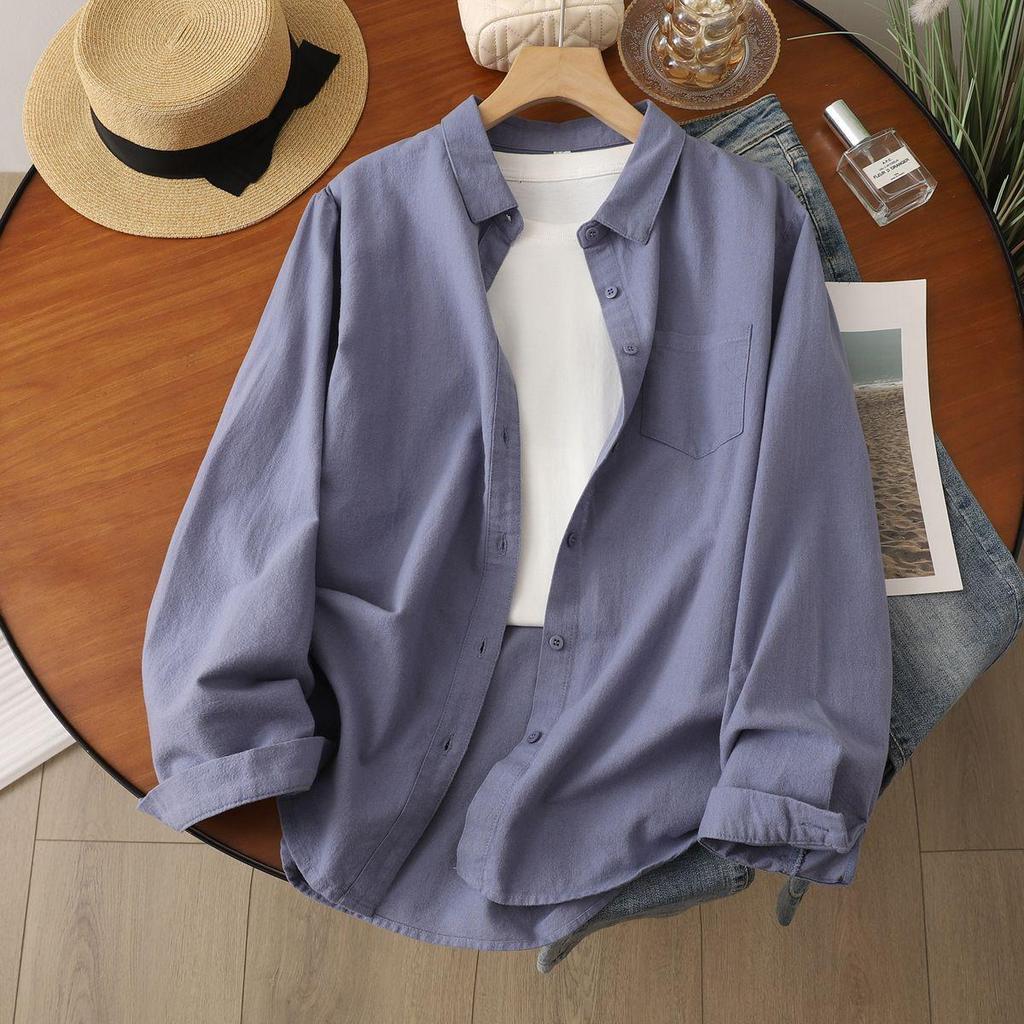 Women's Long-Sleeve Single-Breasted Shirt - Brushed Solid Color, Casual Slim Fit for Autumn/Winter 2025.