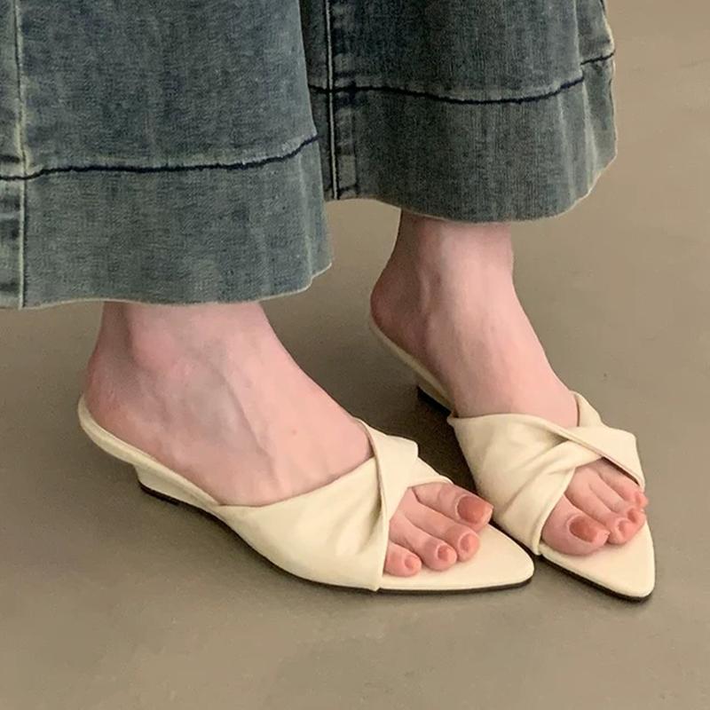 Fashion Pointed Toe Women Slippers Wedges Fashion Dress Shoes Summer Luxury Sexy Woman Sandals 2025 New Designer Slides Femme Zapatos
