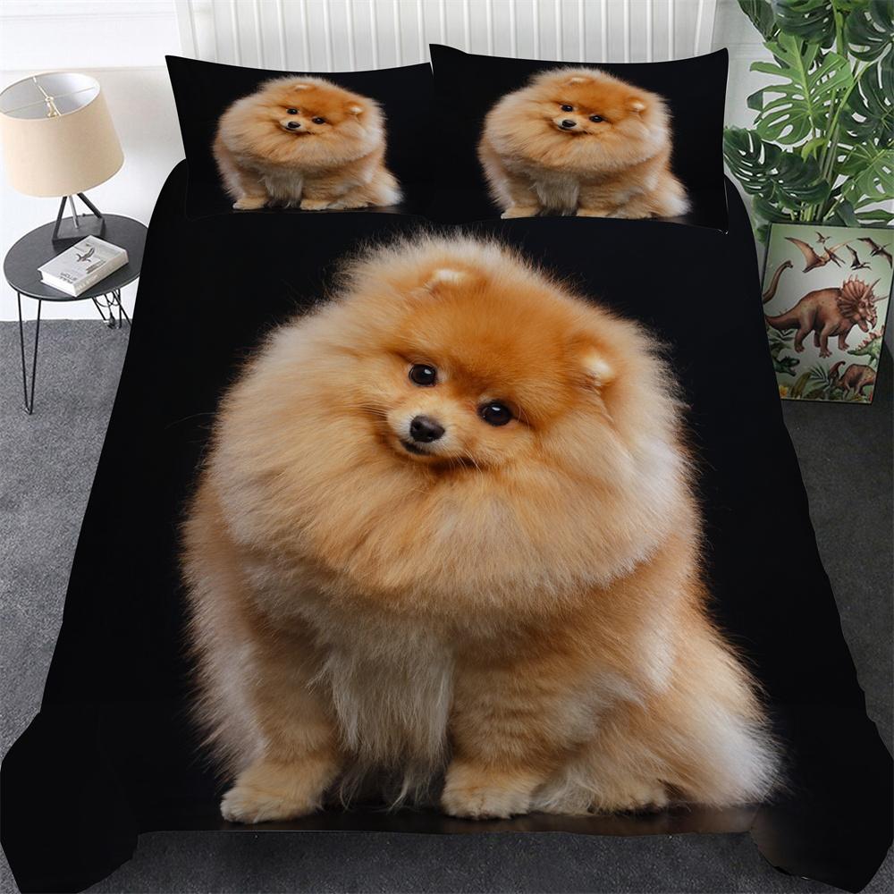 3D Pet Kawai Dogs Soft Duvet Cover Pomeranian Chihua Cavalier Charles Spaniel Dog Soft Duvet Cover Polyester Comfortable Quilt Cover Quen King