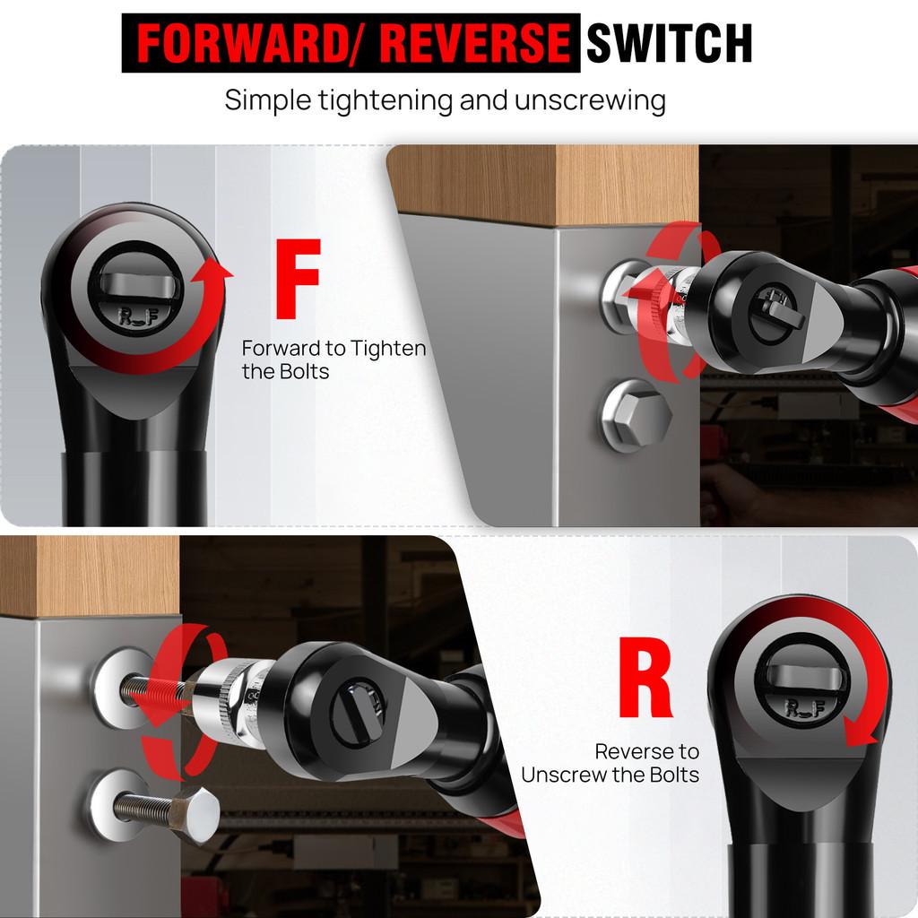3/8 "Cordless Portable Electric Ratchet Wrench 200NM 90 ° Angle Wrench Professional 12V Power Ratchet Tool