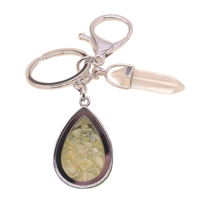 Natural Stone Crystals Teardrop Shape Photo Locket Keychain Featuring Diamonds Cut Designs for Sentimental Gifts