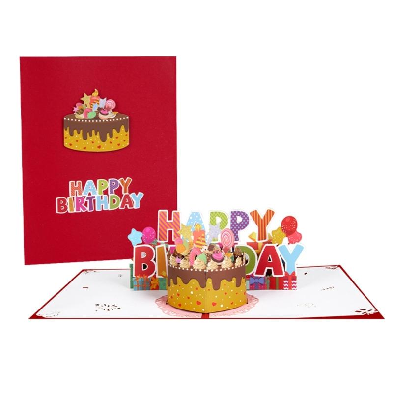 

3D Happy Birthdays Greeting Card Popup Cake Candy Foldable Postcard Festival Holiday Paper Cards for Birthday Wedding 1