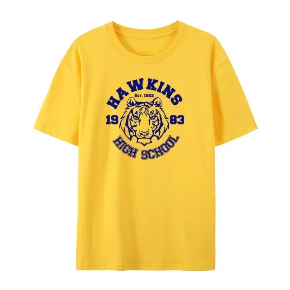 Hawkins High School Funny Printed T-Shirts Men Fashion Casual Clothing Loose Oversized Short Sleeve Street Tiger Graphic Tshirts