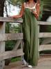 Solid Color Jumpsuit Women Casual Sleeveless Loose Fit Wide Leg One-Piece Outfit Summer Fashion Romper