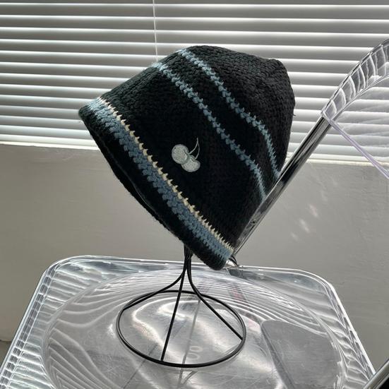 Women Bucket Hat Contrast Color Cherry Anti Deformation Windproof Autumn Winter Ear Protection Dome Fisherman Hat Outdoor Wear