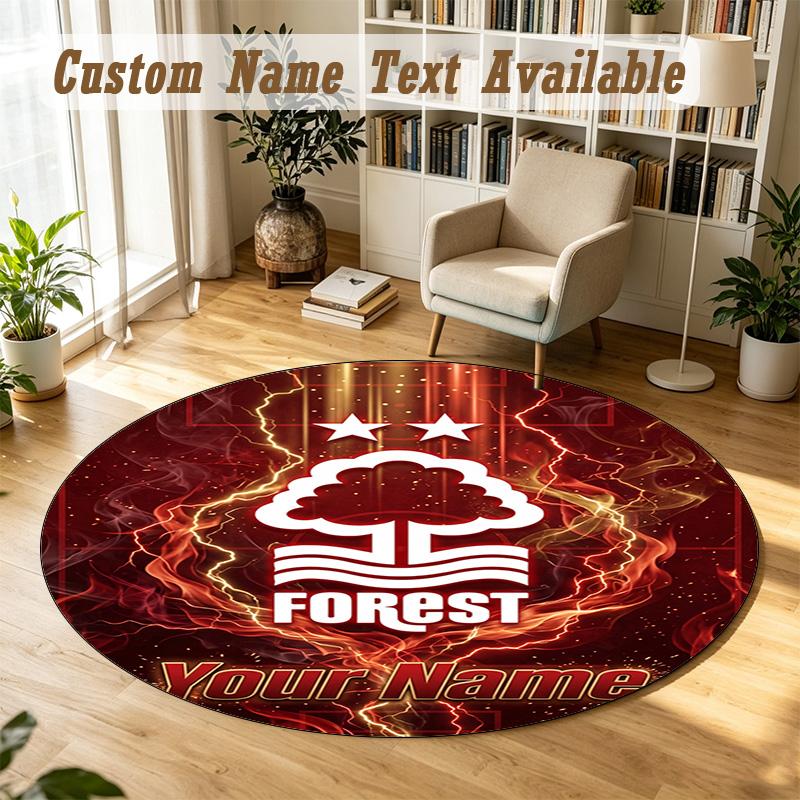 Round Rug Custom NameNottingham Forest FC Pattern Non Slip Carpet Home Floor Decor