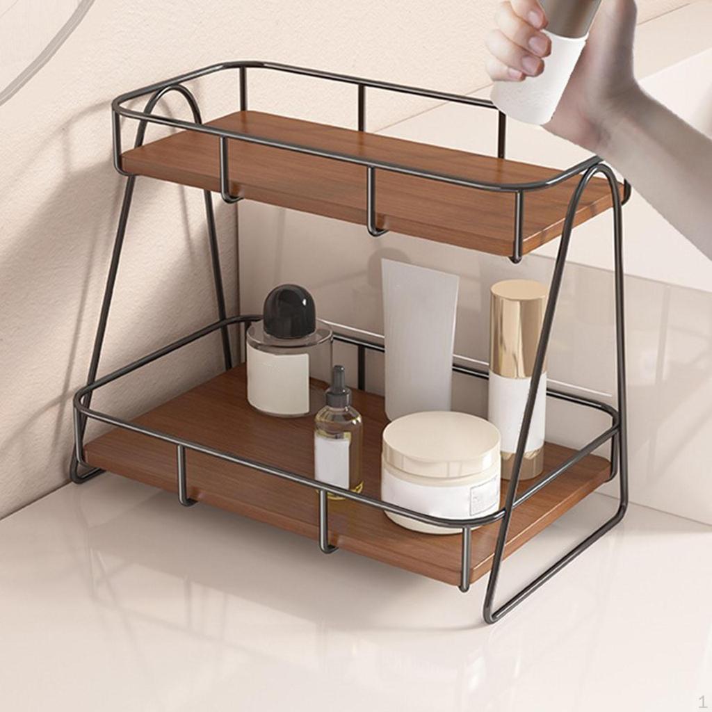 Bathroom Counter Organizer Desktop Storage Rack Modern Creative Retro Design 2 Tier Cup Riser Stand