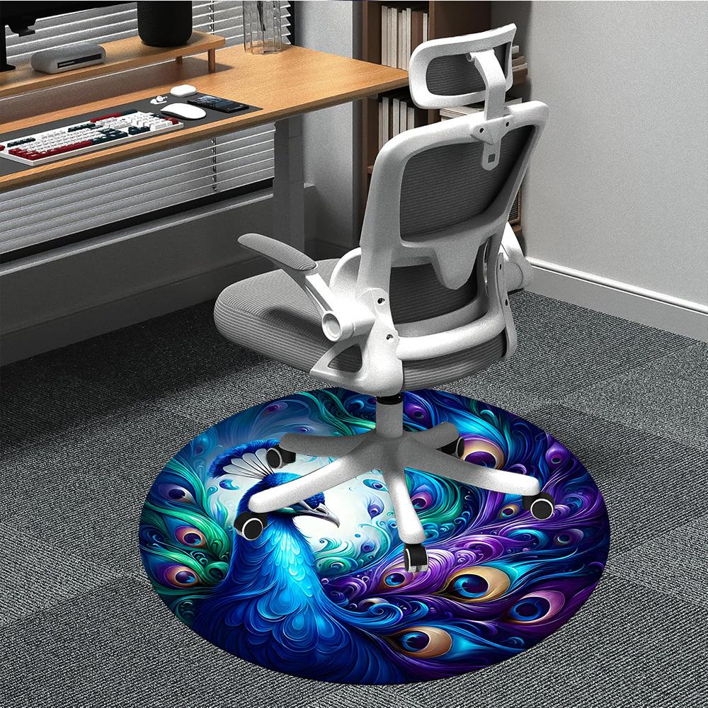 

1pc Peacock Feather Art Chair Carpet for Office Non-Slip, Machine Washable Rug for Office - Holiday DecorMachine Made yy251029091 80cm by 80cm