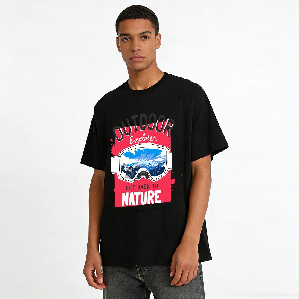 Outdoor Explorer Back To Nature Ski Goggles Graphic Casual Tee Pure Cotton T-shirt