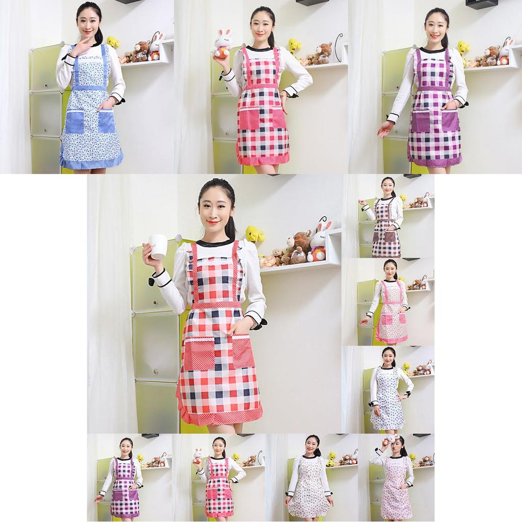 Classic Women Apron With Ruffle Pocket And Floral Roses For Kitchen And Chef Duties