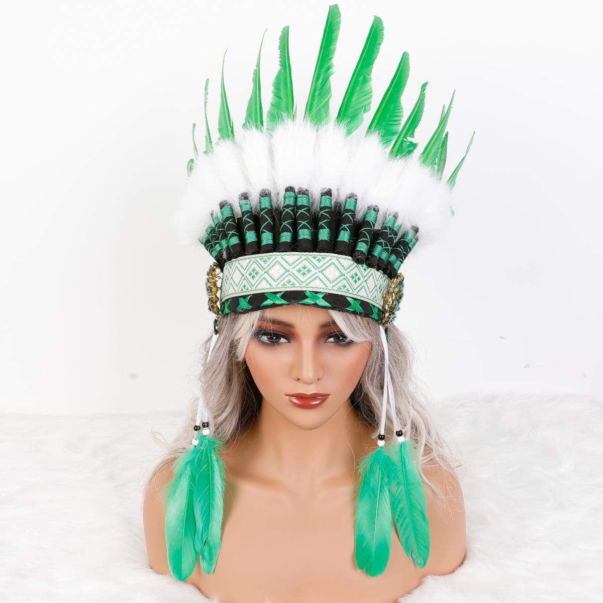 Diyiya Lightweight Comfortable Native Inspired Feather Band Turquoise Bead Trim Customized Color Custom Size Halloween Costume