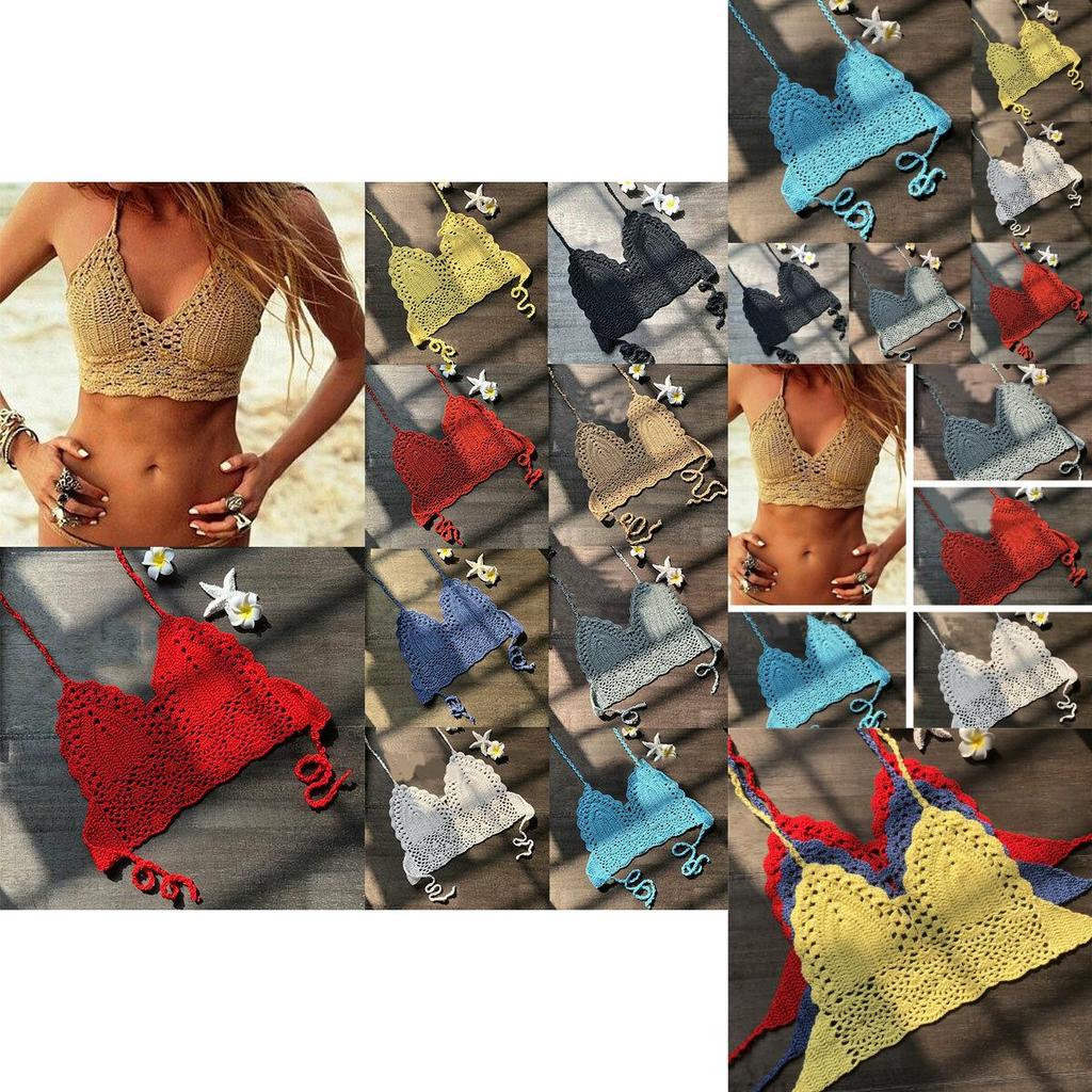 Crochet Women Lace Vest Crop Top Knitted Bra Boho Beachwear Bikini Holiday Tank