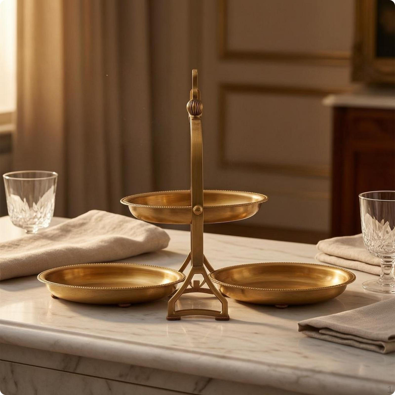 Brass Fruit Tray Decorative Ornate Elegant Metal Plate Foldable