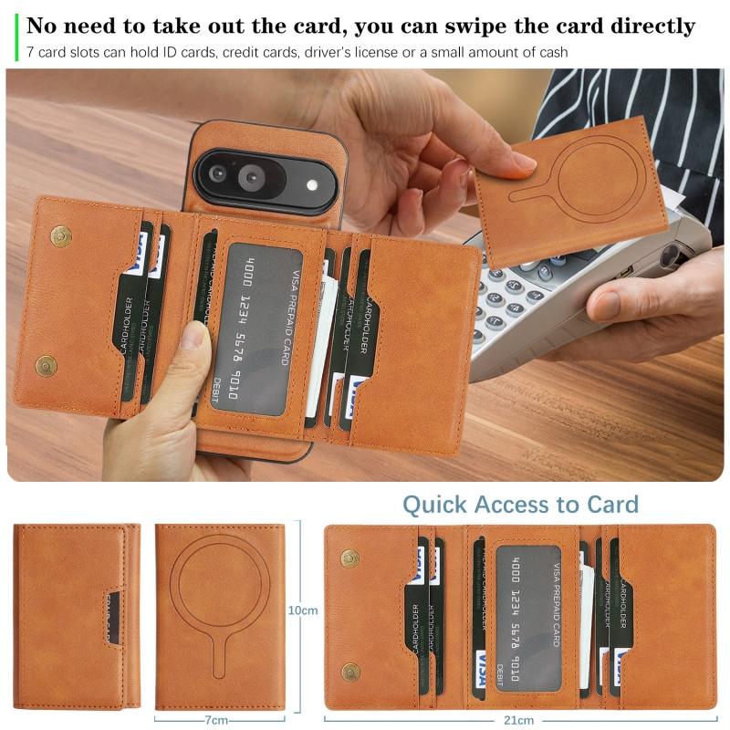 MagSafe Wireless Charging Magnetic Wallet Card Phone Case for Google Pixel 10 Pro XL 9 9A 8 8A Leather 2-in-1 Flip Stand Cover