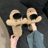 Comemore Autumn and Winter New Cartoon Fur Slippers for Women Cut Dog Flat Bottom Slides Casaul Soft Female Home Plush Slipper