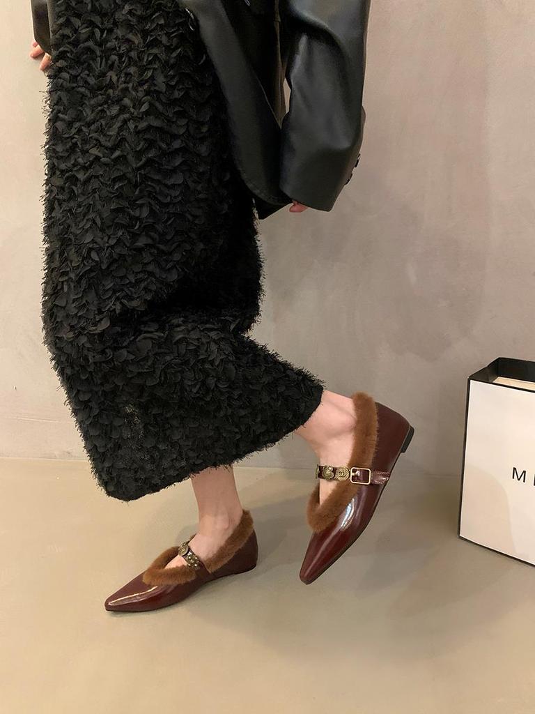 Women Boots 2024 Winter New Pointed Toe Loafers Retro British Style Warm Boots Women Casual Slip on Women Shoes Botas De Mujer