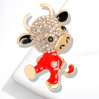 Year of the Ox Creative Zodiac Cute Cartoon Calf Brooch Oil Drip Diamond Rhinestone Brooch Coat Buckle